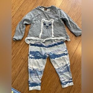 Tea Collection Bear Top and Blue Patterned Pant Set